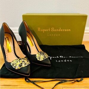 New In Box Rupert Sanderson Black Satin Heels Size 36 (US 6)